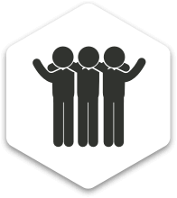 Princípio leafstyle relativo aos relacionamentos, três bonecos abraçados dentro de um hexágono